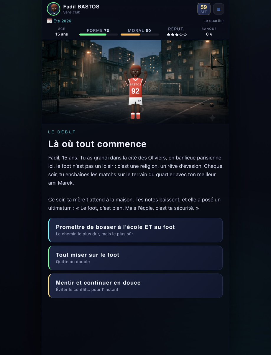 LegacySagaa's tweet photo. LegacySaga, c'est un jeu où tu vis la carrière entière d'un footballeur, de tes débuts en centre de formation jusqu'au Ballon d'Or. 

Tu choisis tes clubs, tes transferts, tes décisions de carrière qui auront chacun leur impact 🔥

ÉCRIS TON HISTOIRE 🏆 https://t.co/VE7lgdAmbq