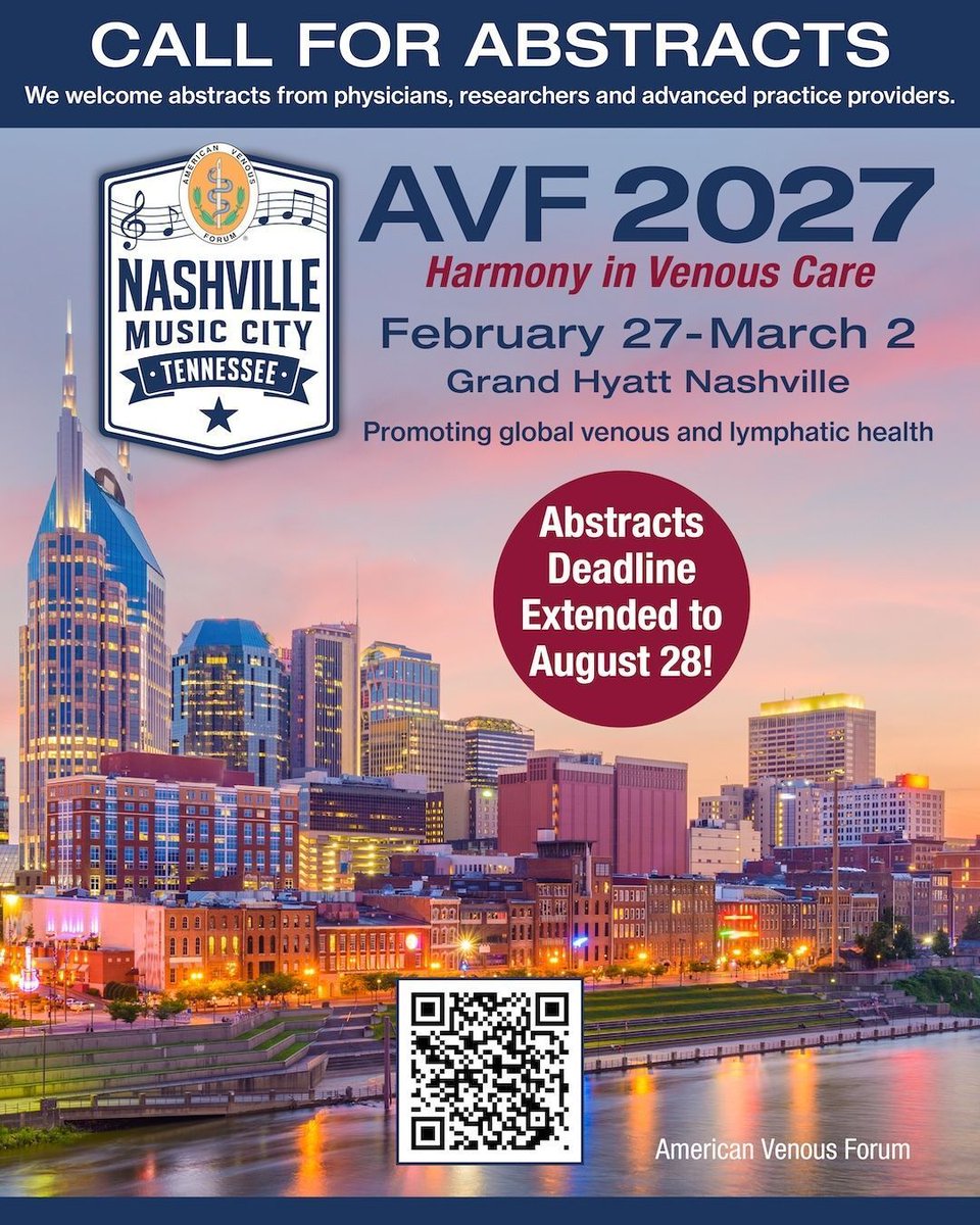 VenousForum's tweet photo. ⏰ Just a reminder: The #AVF2027 abstract submission deadline was extended to August 28! That's 10 days away.
Don't leave your research on the table. Submit now: https://t.co/Leuez1Zvcl
#AVF #VenousForum #VLstrongertogether https://t.co/0JsncEa2nB