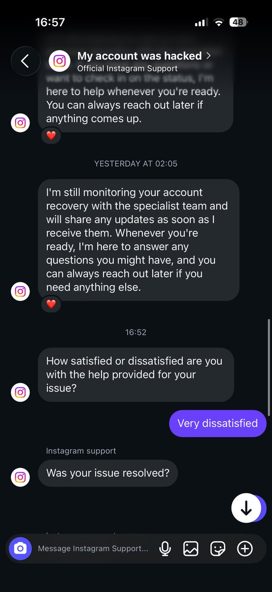 Sel1314's tweet photo. @Meta @InstagramComms You pay for Meta Verified for account protection &amp; priority support, yet when your account gets hacked, cases are opened and closed without even giving you an outcome. No resolution, no explanation, no help. Absolutely disgusting customer service.!!! https://t.co/jaR0UeD4jh