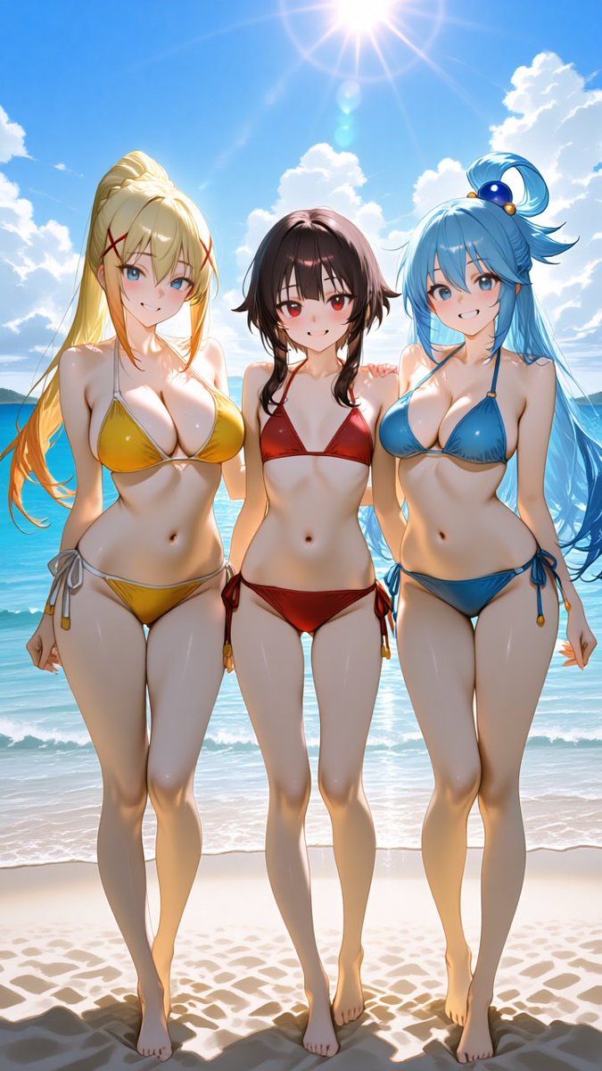 rin_aiart_56's tweet photo. このすばの水着姿✨

めぐみん/Megumin
ダクネス/Darkness
アクア/Aqua
この素晴らしい世界に祝福を！/KonoSuba: God's Blessing on This Wonderful World! https://t.co/vUlxl61Tkm