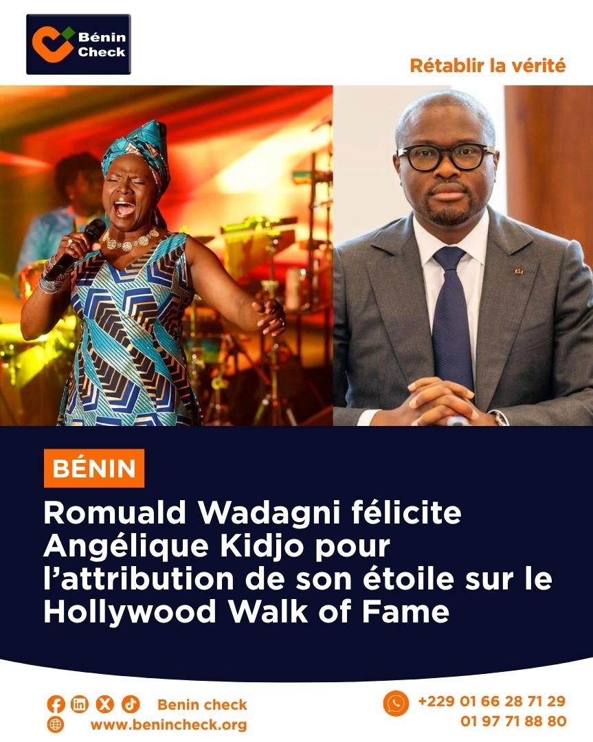 benin_check's tweet photo. Bénin: Le président Romuald Wadagni félicite Angélique Kidjo pour l’attribution de son étoile sur le Hollywood Walk of Fame. https://t.co/TuvhDEetKy