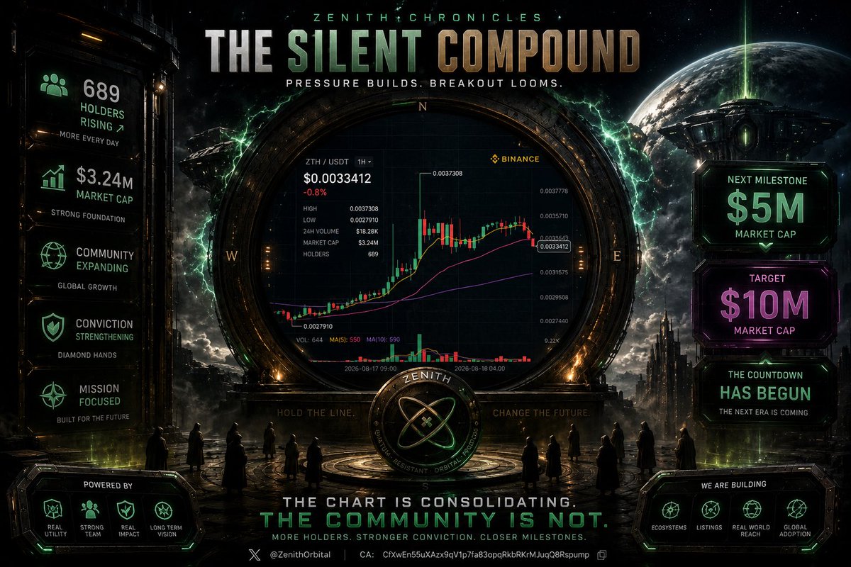 SolWhaleX80's tweet photo. 🚨 THEY’RE WATCHING THE PRICE.
WE’RE WATCHING ZENITH GET STRONGER.

The chart consolidates.
The holders keep growing.
The community keeps expanding.
The conviction keeps getting stronger. 💎

This isn’t silence.
This is pressure building.

🎯 $5M is the next milestone.
🚀 $10M is the next chapter.

And the craziest part?

WE ARE STILL EARLY.

One ecosystem. Two tokens. One vision.
solana:CfXwEn55uXAzx9qV1p7fa83opqRkbRKrMJuqQ8Rspump × $ZHN 🛰️

🟢 $ZTH
CfXwEn55uXAzx9qV1p7fa83opqRkbRKrMJuqQ8Rspump

🔵 $ZHN
DecBThKjPiZyiaQ8Yvr2t6u9Jky9mF2shqXry7m5pump

@ZenithOrbital
$ZTH 
THE FOUNDATION IS BUILT IN SILENCE.
THE EXPANSION WILL BE LOUD. 🔥

#ZenithProtocol #ZTH #ZHN #Solana #DiamondHands