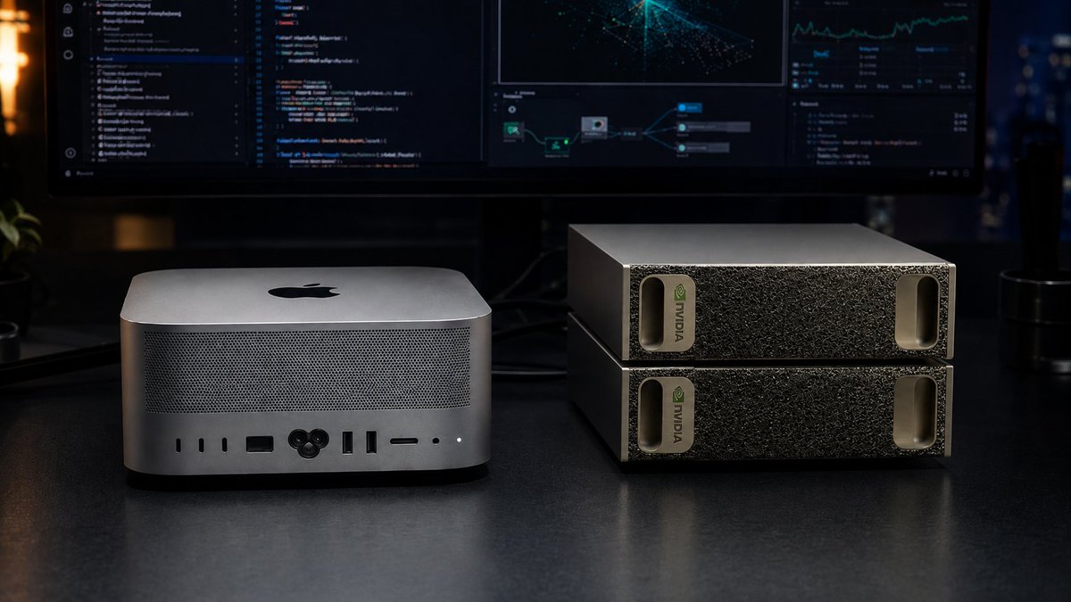 ashxhart's tweet photo. MCDMA | Metal CUDA Direct Memory Access 🚀

If you have a Spark and an Apple Silicon Mac, MCDMA gives you a direct RDMA path between CUDA memory and Metal-side unified memory over USB-C.

Registered memory, rkeys, one-sided READ/WRITE, two-sided SEND/RECV with credit flow control. Same verbs both ways, no master/slave. The Mac writes straight into CUDA-mapped memory on the Spark, and the Spark writes straight back into Mac memory.

My setup takes it a little further:
Spark 1 ⇄ CX7 ⇄ Spark 2 (prompt processing)

Spark 1 ⇄ USB-C ⇄ Mac Studio (Decode)
Spark 2 ⇄ USB-C ⇄ Mac Studio (Decode)

Two independent MCDMA USBC links, so the Studio isn't stuck behind one cable; both Sparks move data concurrently, and it writes results back into either.

Measured, every byte delivery verified:

• 939 MB/s single link
• 1.80 GB/s Mac → both Sparks, concurrent
• 1.25 GB/s both Sparks → Mac, concurrent
• 24 µs round-trip, 41k msg/s small-message

One Spark + One Mac works. Two is just how I'm using it: DeepSeek prompt processing across the Sparks, decode on the Studio.

Benchmarks, tests, Open Source, and write-up this week.

@NVIDIARTXSpark @NVIDIAAI @NaderLikeLadder @msharmavikram  There’s still a lot of performance headroom here. If the currently locked USB4 controller can be allowed to train at full capability, I’d love to test how far we can push this. Please check your DMs.