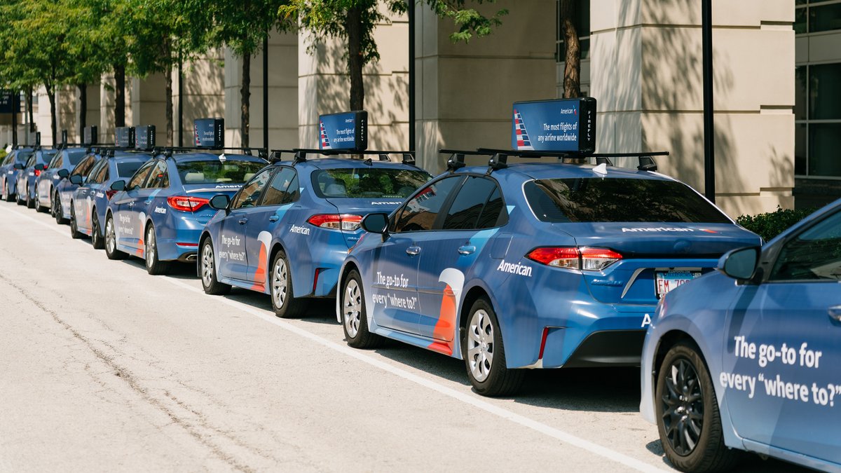 Firefly_Cities's tweet photo. @GlobalBTA  Convention 2026 didn't stay inside the convention floor, and neither did @AmericanAir.

Digital tops and wrapped cars carried "The go-to for every 'where to?'" campaign from McCormick Place to destinations across Chicago, following the same path attendees did. ✈️ https://t.co/Wwc6FIj8Jp