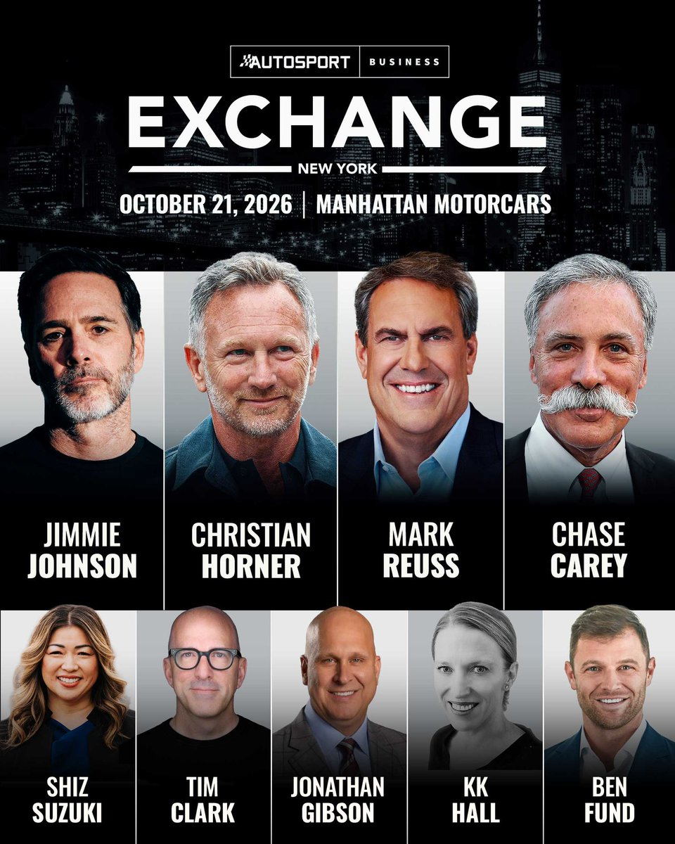 Motorsport's tweet photo. The Autosport Business Exchange is heading back to NYC on October 21st!

We're bringing together decision-makers across F1, NASCAR, IndyCar, and MotoGP, featuring Christian Horner making his first U.S. appearance since leaving Red Bull, @JimmieJohnson, Mark Reuss and more. https://t.co/ShsyKwVbG4