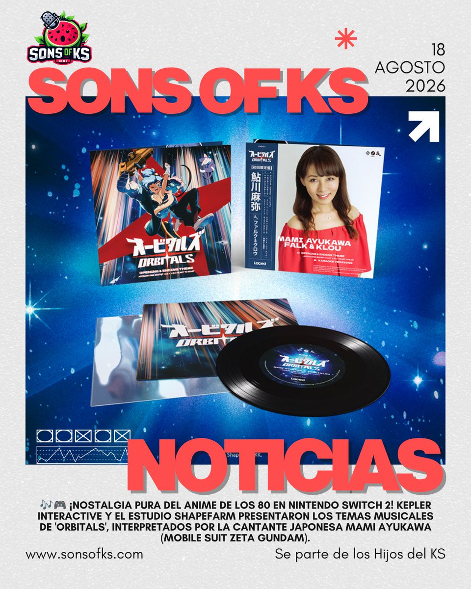 SonsOfKS's tweet photo. Mami Ayukawa canta los temas principales de 'Orbitals', la aventura cooperativa de Shapefarm y Kepler Interactive
El juego llega este 3 de septiembre en exclusiva a Nintendo Switch 2. Vinilo de 7 ya disponible en Laced Records.
https://t.co/5sxpLhTfD1 https://t.co/NLvTGmXJM4
