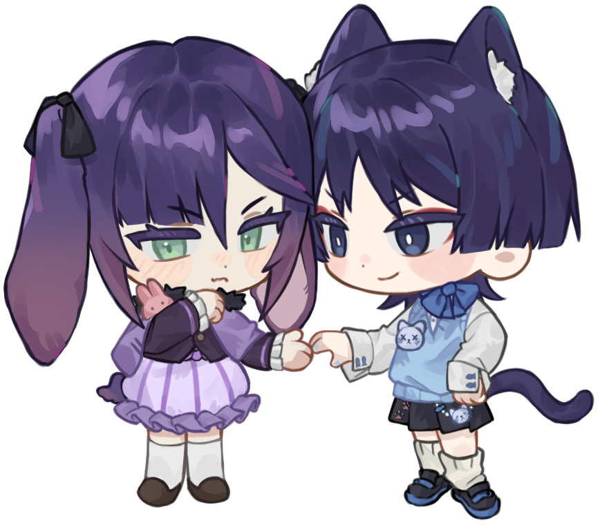 scaramonyan's tweet photo. resharing a bunny mona x kitty wanderer piece i received from cornbab on crepe! thank you very much! 💜💙

#scaramona #wandermona https://t.co/5PtmRytTFL