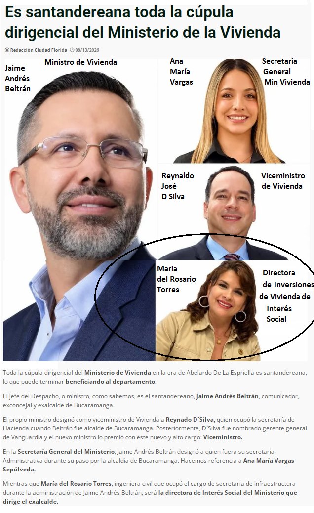 JuanPoe's tweet photo. El Ministro Jaime Beltrán le dio los puestos más altos del Min/Vivienda a funcionarios de su Alcaldía, incluida a María del Rosario Torres quien manejará el dinero de las viviendas VIS frente al terremoto, sin importar su mal manejo de 79 mil millones en infraestructura. Sigue👇 https://t.co/H2da5eN1He