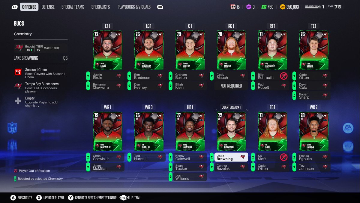 GrantRoher's tweet photo. What do you think of my all @Buccaneers team so far in @EASPORTS_MUT @EAMaddenNFL ? 

Just need to start working on the 80+ players to finish the team! https://t.co/W1ahljQkYZ