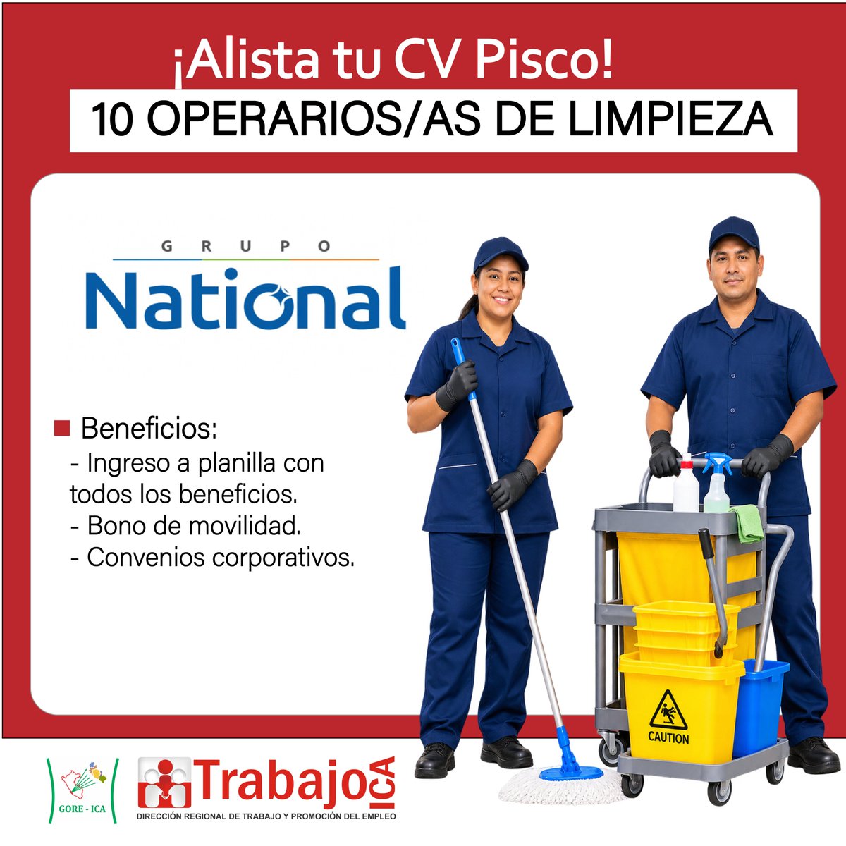 DRTPEICA's tweet photo. ✅ 📢 ¡CONVOCATORIA MASIVA EN PISCO! 💼✨
¿Buscas una oportunidad laboral? 🙌

🗓️ Miércoles 19 de agosto de 2026
📍 Oficina Zonal de Trabajo de Pisco - Av. San Martín Nº 240
⏰ De 09:00 a. m. a 12:30 p. m.

#ConvocatoriaLaboral #Ica #Empleo #CentroDeEmpleo #GrupoNational https://t.co/QjFg3CWu31