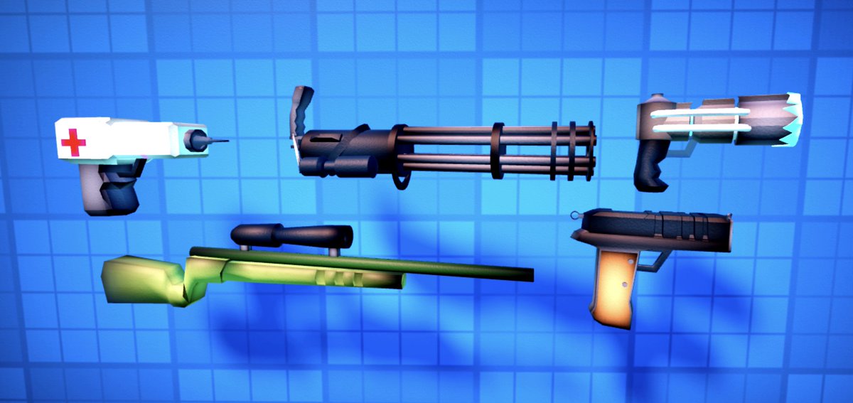 Unsp0kenZero's tweet photo. Some weapon models I made 
Medic Gun, Minigun, Freeze Ray, Sniper, and Pistol
#roblox #robloxdevs #modeling

portfolio // commissions
https://t.co/s7HJ7zYCYu https://t.co/4ZAVDqLX7t