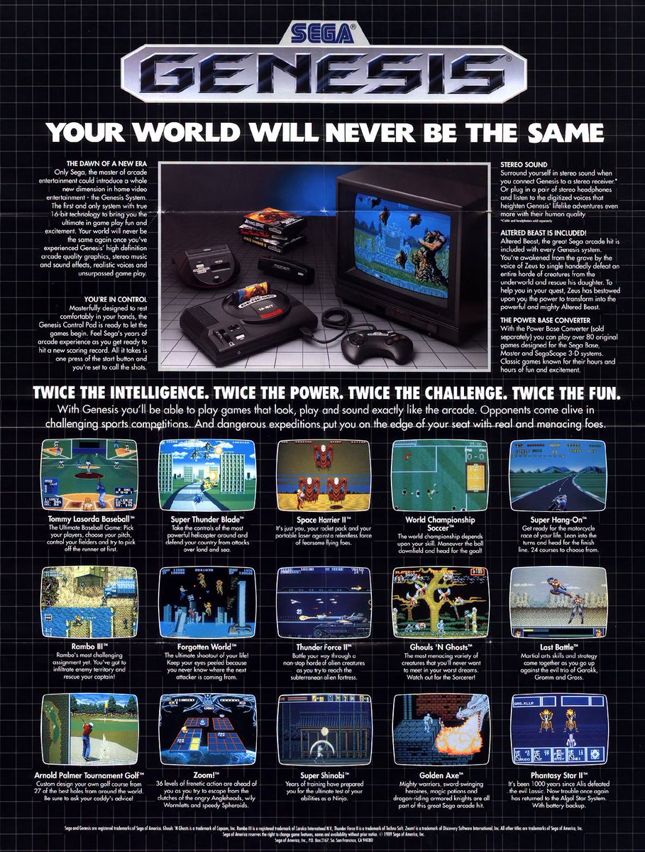 ZXRetro's tweet photo. The Sega Genesis is a 16-bit fourth generation home video game console developed and sold by Sega, and released in North America on August 14, 1989. Known as the Mega Drive outside North America, it was designed by the Sega R&amp;D team supervised by Hideki Sato and Masami Ishikawa. https://t.co/n5iljx2fXS