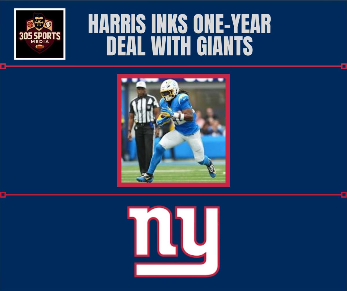 305SportsMedia's tweet photo. 🚨 NFL ALERT 🚨 RB Najee Harris signs a one‑year deal with the #NYGiants, adding veteran depth after his Achilles recovery. New York liked his workout and sees him as a power option behind Skattebo, Tracy Jr., and Singletary. 🏈 https://t.co/i7njqMdpC9