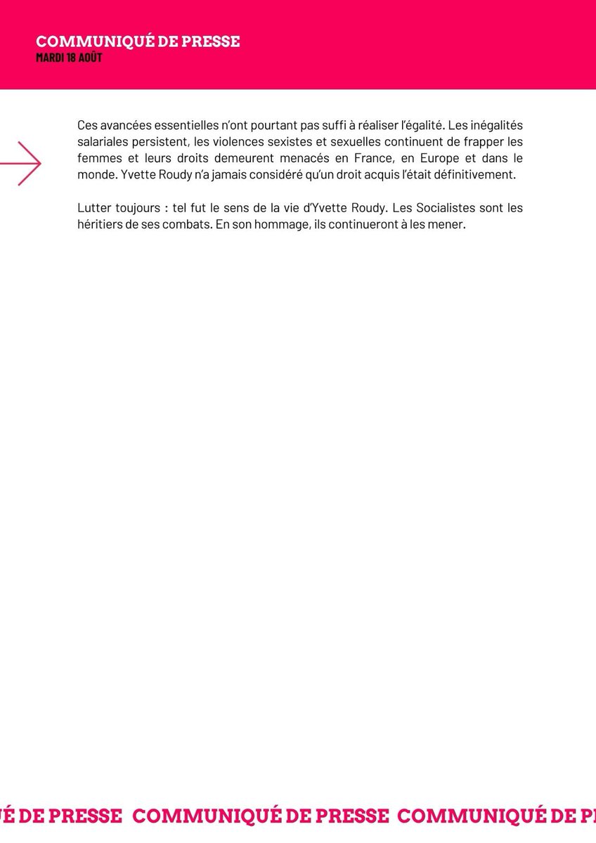 partisocialiste's tweet photo. 🔴 Communiqué de presse 

"Le parti socialiste rend hommage à Yvette Roudy, grande figure féministe et ancienne ministre des droits des femmes"

Lire le communiqué 👉 https://t.co/3ejJWx5pFm

@TempsdesFemmes https://t.co/6ZwSW0HNqZ