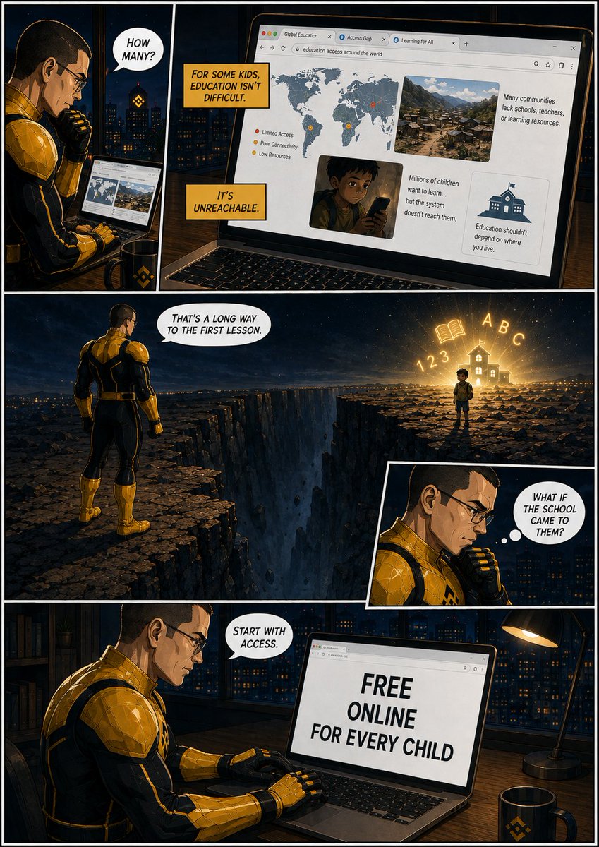 hekmachine's tweet photo. Hey @cz_binance and @GiggleAcademy,

We created a short superhero comic story featuring CZ as “Binanceman,” the hero who builds Giggle Academy. In the story, CZ is not only a legend in the crypto industry but also a real-life champion for millions of children who couldn’t afford an education.

If you enjoy this little story, we’d love to expand it and even turn it into a printed comic book. We could sell the books and donate 100% of the proceeds to the Giggle Academy charity.

We’d also like to share the comic on the @GiggleAcademy account, but we’re not sure how to do that. Would you be open to helping us post it?

Looking forward to hearing your thoughts and please have a look at this thread.

1)