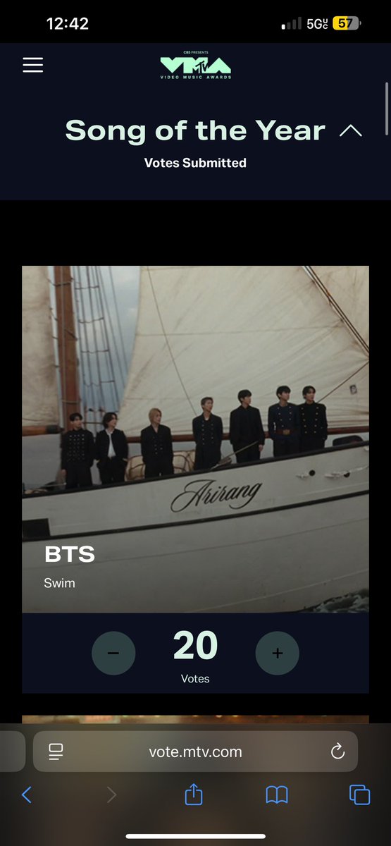 VoteWithARMY's tweet photo. 🔔 2027 Video Music Awards 

Voting for the VMAs is now open! 💪

🏆Best K-pop 
— SWIM by BTS 🎯 (priority)
— Spaghetti ft. j-hope
🗳️: (https://t.co/9kVL4GuuTI)

🏆Song Of The Year — SWIM by BTS
🗳️: (https://t.co/p3vfLOXgXv)

⏰ End: Sept. 26 @ 6:59AM KST

—  Login with email account
— 10 votes usually but 20 votes/category  for Double Day & Power Hour! 
— Daily reset @ 1PM KST!