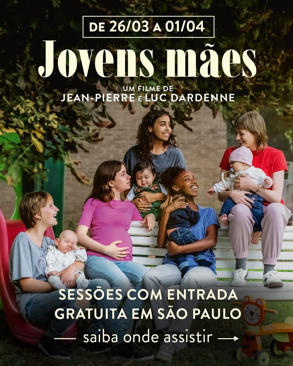 markoUdanieljj's tweet photo. "Jovens Mães", longa-metragem dos irmãos Dardenne, vencedor do prêmio de Melhor Roteiro no Festival de Cannes, terá sessões com entrada gratuita em São Paulo. Passe para o lado e saiba onde assistir.
*Confira os dias e horários na unidade corresponde... https://t.co/jddm4hxski