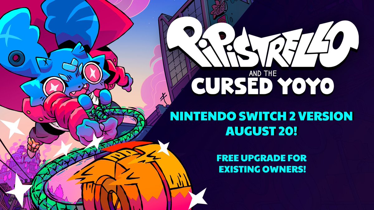 Wario64's tweet photo. Pipistrello and the Cursed Yoyo coming to Switch 2 on Aug 20 (free upgrade pack) 

-120FPS / 1080p in handheld
-4K in docked mode
-HDR support https://t.co/prXcgwkKqc