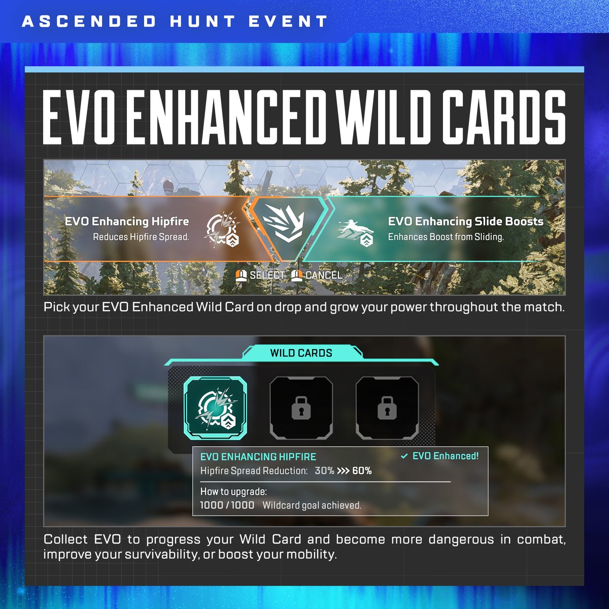PlayApex's tweet photo. Pick your power. Earn the upgrade.

EVO Enhanced Wild Cards get stronger as you do. https://t.co/p7aZcUJ3J6