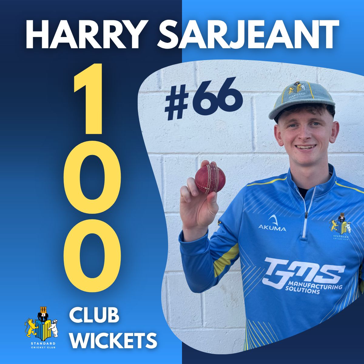 Standard_CC's tweet photo. Congratulations to Harry Sarjeant for reaching the milestone of 100 wickets for the club!

#PUS 🔵🟡 https://t.co/afRuLRWATg