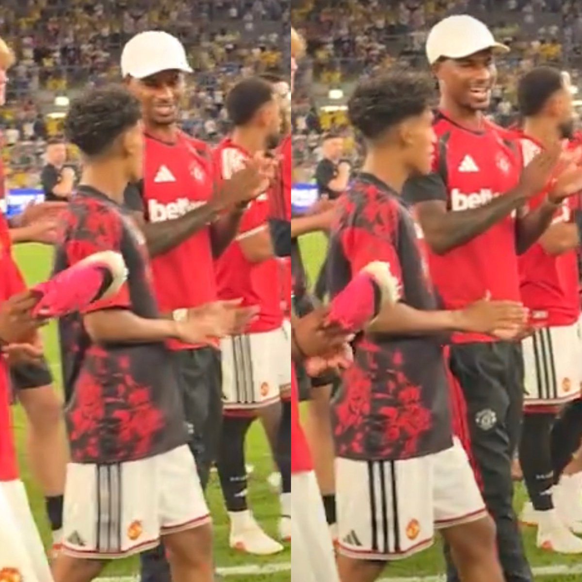 utdreport's tweet photo. Sources say Marcus Rashford has taken a keen interest in helping #mufc’s younger players – particularly JJ Gabriel.

Rashford has also spent time with Shea Lacey and was quick to reconnect with Kobbie Mainoo [@MikeKeegan_DM] https://t.co/UgWrBOkpmc