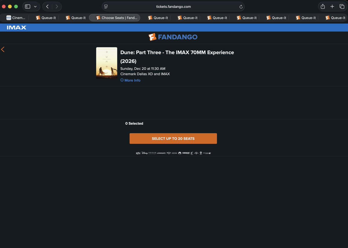 YallStreetGuy's tweet photo. Help! Has anybody beaten this bug/error to secure Dune 3 tickets??? #imax #dune3 #fandango https://t.co/FuTSoUFX4T