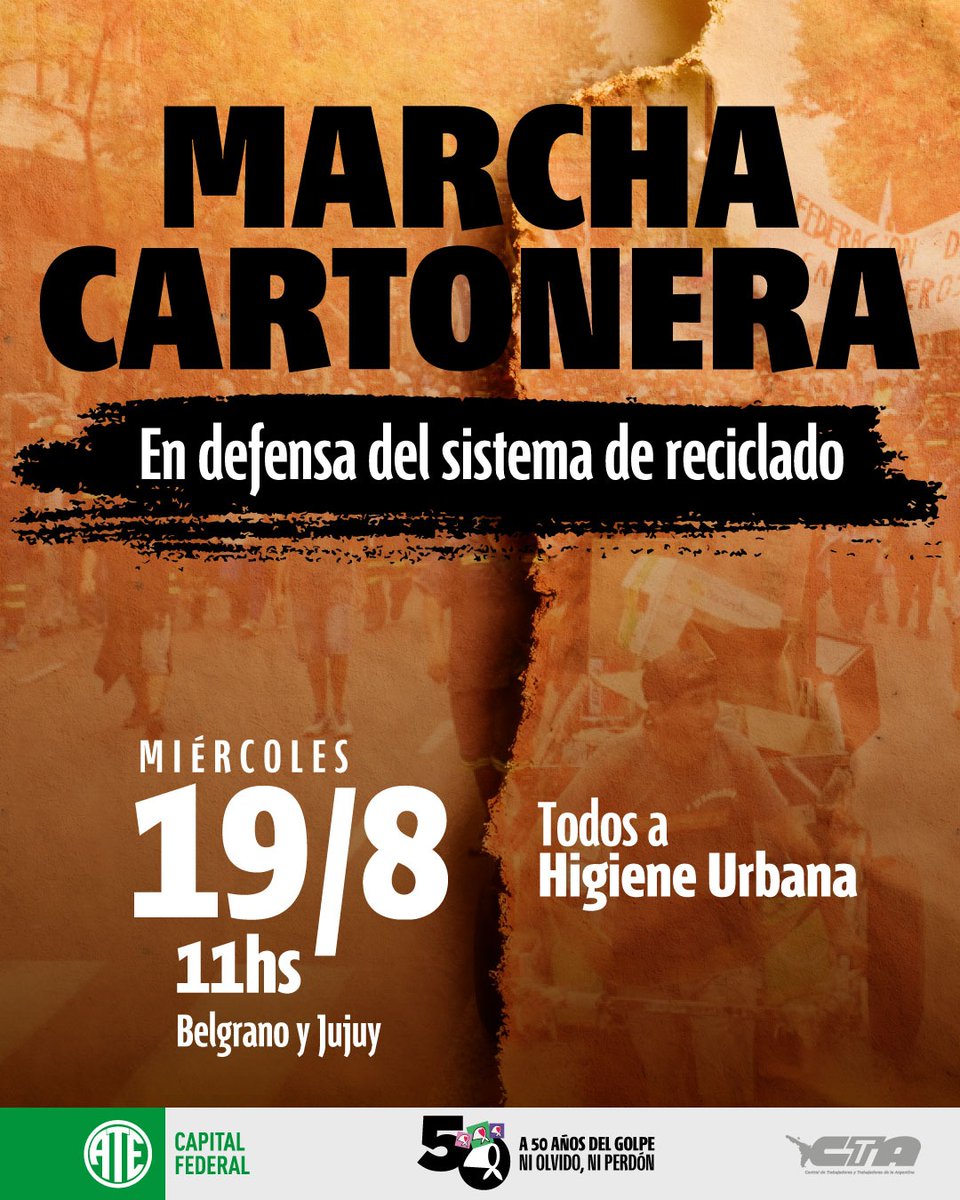 ATECapitalOk's tweet photo. MARCHA CARTONERA

Frente al intento del Gobierno de Jorge Macri de atentar contra más de 20 años de historia y conquistas laborales, respondemos con organización y unidad en la calle. 

Son más de 7.000 familias sostienen día a día el sistema de reciclado en nuestra Ciudad 👇🏼 https://t.co/Kqt1V3MYUS