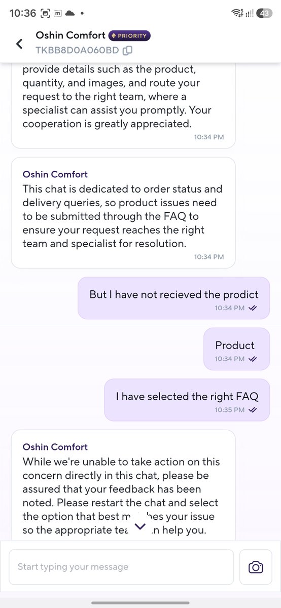 arorapreets's tweet photo. @ZeptoNow Missing item in Order #TKBB8D0A060BD (5kg sugar not delivered). Chat support agent 'Oshin' is refusing to process the refund or help and asking to close the chat. Please intervene and process my refund immediately. https://t.co/vWa0GUeYuj