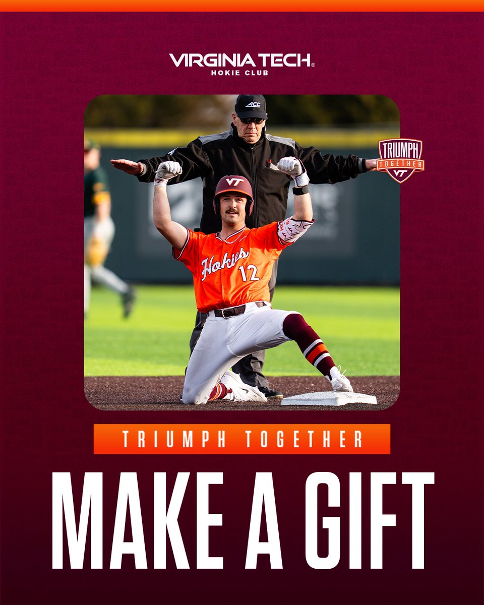 HokiesBaseball's tweet photo. 𝙄𝙩'𝙨 𝙜𝙤 𝙩𝙞𝙢𝙚 👊

Batter up! Step up and take a swing at Triumph Together with us:

🎁 https://t.co/fA7vYDhcqZ

#Hokies 🦃⚾️ https://t.co/XtuB5GqG1G