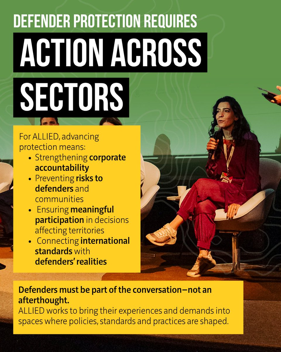 ALLIEDdefenders's tweet photo. Defenders must be part of the conversation—not an afterthought.
ALLIED works to bring defenders’ experiences and demands into the spaces where policies, standards and practices are shaped.
#BusinessAndHumanRights #DefenderProtection
🧵(3/3) https://t.co/ziExEEe7U8