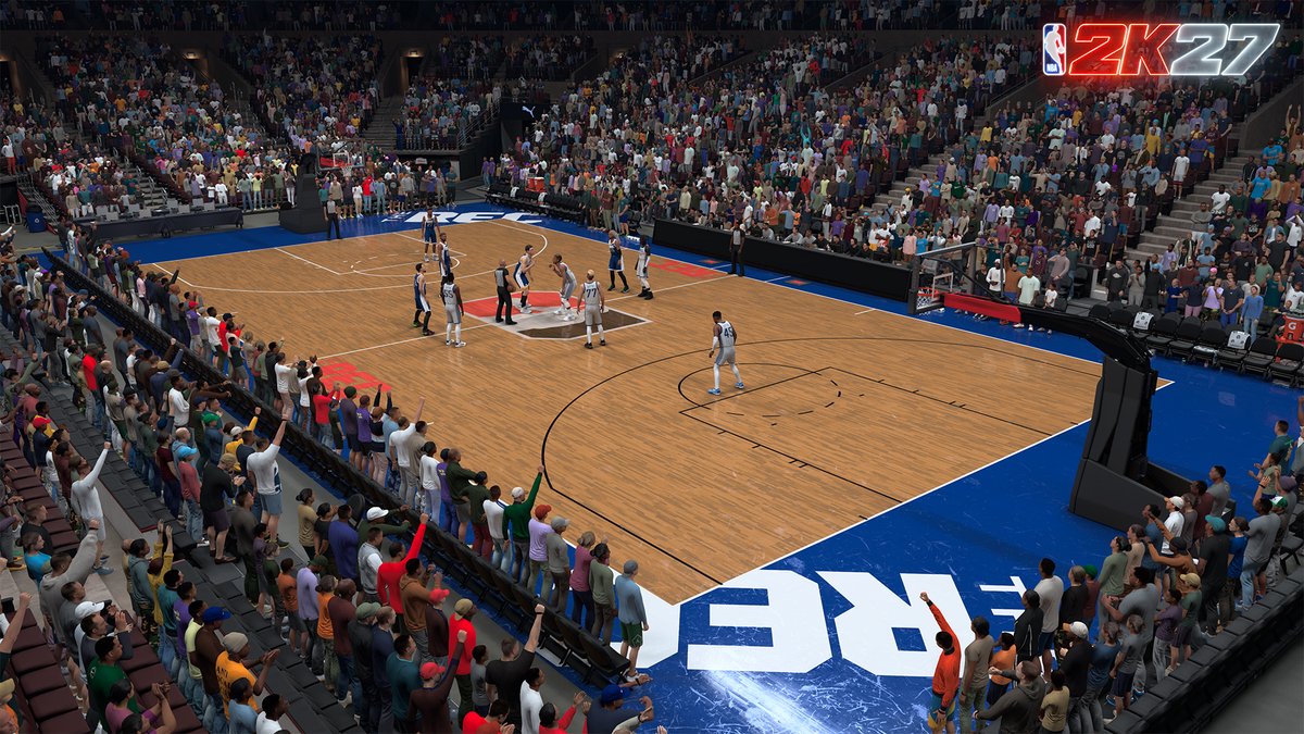 NBA2K's tweet photo. Inspired by your feedback, in NBA 2K27 you can squad up with friends and load into one of five brand-new, rotating REC environments:

🏀 Outdoor Court
🏀 High School Gym
🏀 Private Gym
🏀 Crowded Arena
🏀 Season-Themed Venue https://t.co/WZuVTfB3TI