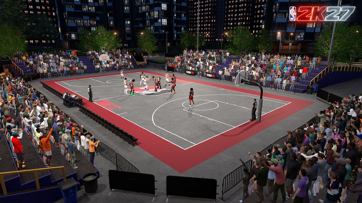 2KDispatch's tweet photo. NEW REC ENVIRONMENTS in #NBA2K27 🏀

Inspired by community feedback, you can now squad up with friends and load into five rotating REC environments:

• Outdoor Court
• High School Gym
• Private Gym
• Crowded Arena
• Season-Themed Venue https://t.co/EWeEn9bw0s
