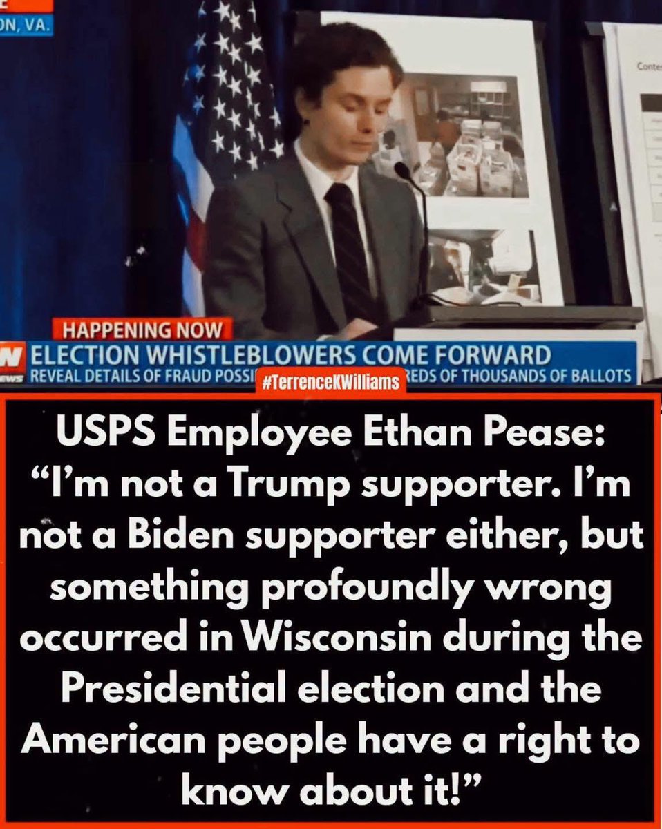GigaBeers's tweet photo. Something profoundly wrong happened in Wisconsin.

Ethan Pease — a libertarian who backed neither Trump nor Biden — testified that a USPS official told him an order came down to “find” 100,000 missing ballots the morning after Election Day. 

He also heard talk of backdating postmarks.

Trump lost the state by 20,682 votes.

They buried it.