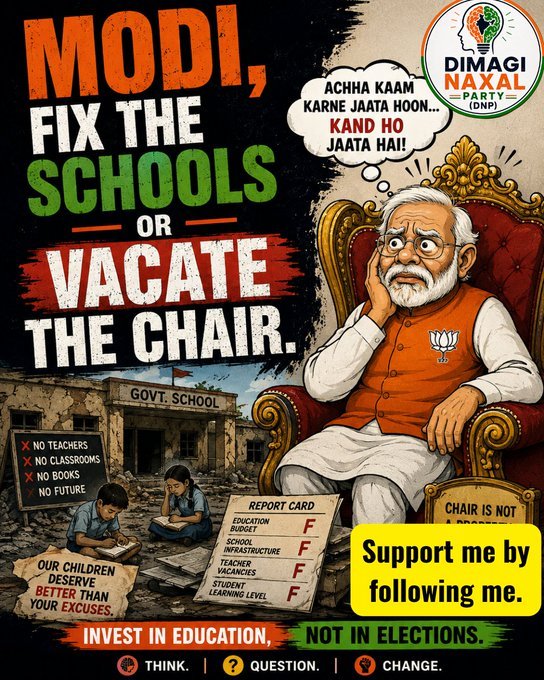 NewsParty_in's tweet photo. मोदी, स्कूल ठीक करो या कुर्सी खाली करो। https://t.co/Ae8yW4c3XF