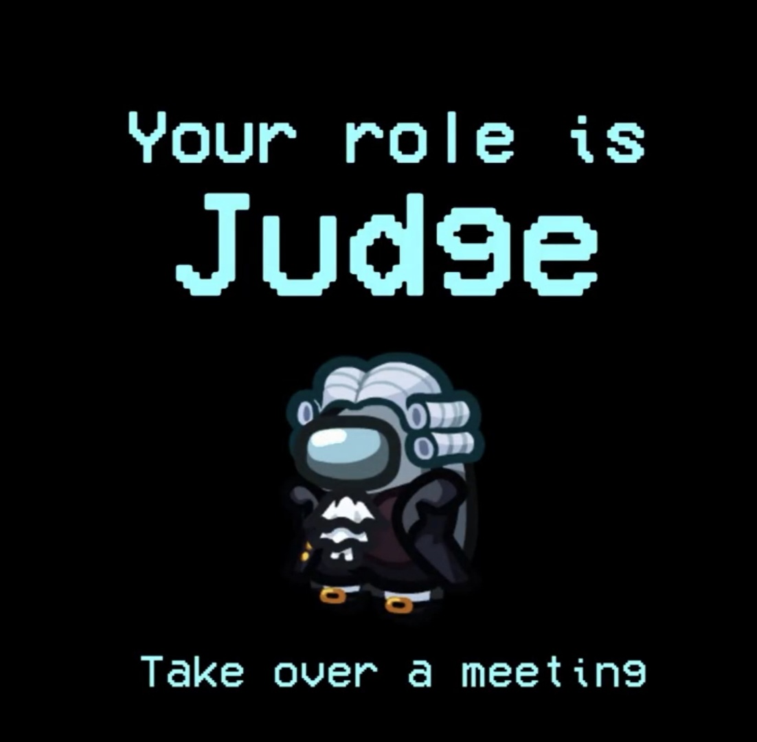 CartoonsOTMoon's tweet photo. El nuevo rol de AMONG US ha sido anunciado: Judge (Juez).
Será capaz de tomar el control de las reuniones, anular votos y elegir al 'impostor'. https://t.co/n6anzZw2Oo