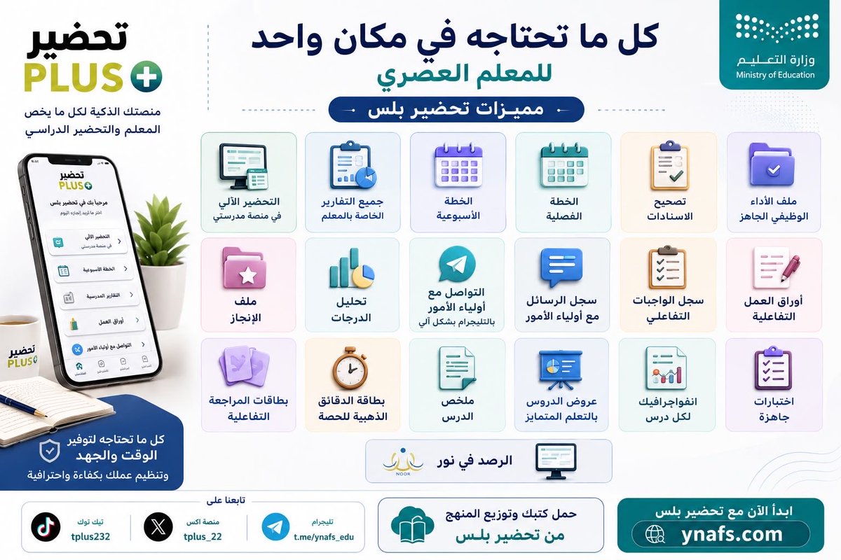 tahany6897's tweet photo. 🔴 للمعلمين والمعلمات شايل هم التحضير حنا نحضر عنك 👍

تحضير بلس.. كل ما يحتاجه المعلم في مكان واحد!
@tplus_22

✨ تحضير آلي في مدرستي
📊 تقارير وتحليل درجات
🗓️ خطط أسبوعية وفصلية
📁 ملف أداء وإنجاز
📝 واجبات وأوراق عمل واختبارات تفاعلية
🎨 ملخصات وعروض وإنفوجرافيك للدروس
📲 تواصل آلي مع أولياء الأمور
📈 الرصد في نور

📚 الكتب: https://t.co/NS5PFjnKEb
🗺️ خارطة المنهج: https://t.co/Zzrk48uVdw
🎥 شاهد أبرز الإضافات: https://t.co/xQERgEDtMx

🔥 اشترك الآن: https://t.co/dsJ8FnREMB

للتواصل :✅

https://t.co/CT3DJeFlQA

AD