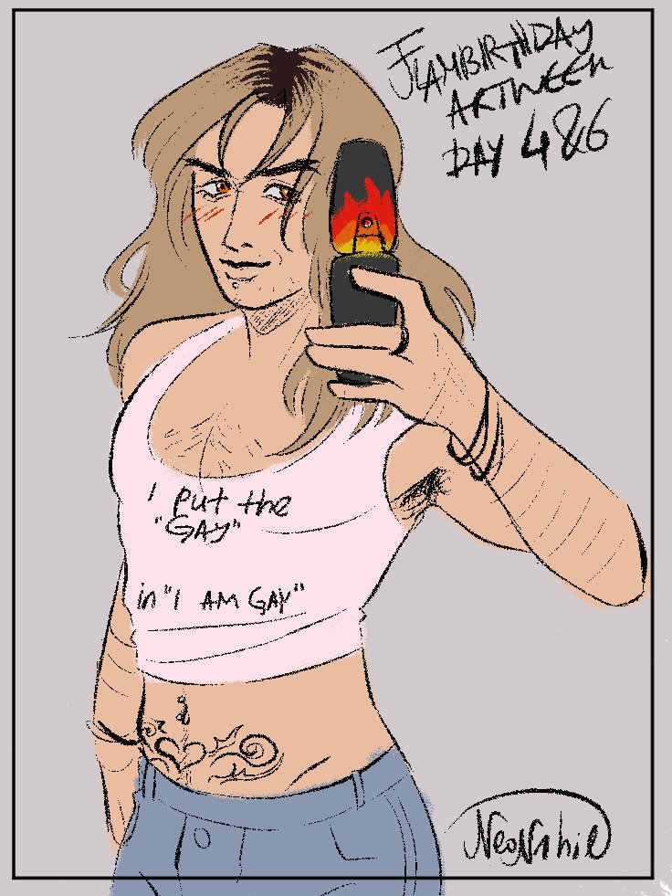 neon1hil's tweet photo. #flambirthdayweek day 4 and 6...mixed...

this started off as just flambae in his regular clothes 2 days ago when i started but then i was like oh..fuck it, this can be young flambae with blond hair.

#dispatch #flambae https://t.co/9DAlWqMq1J