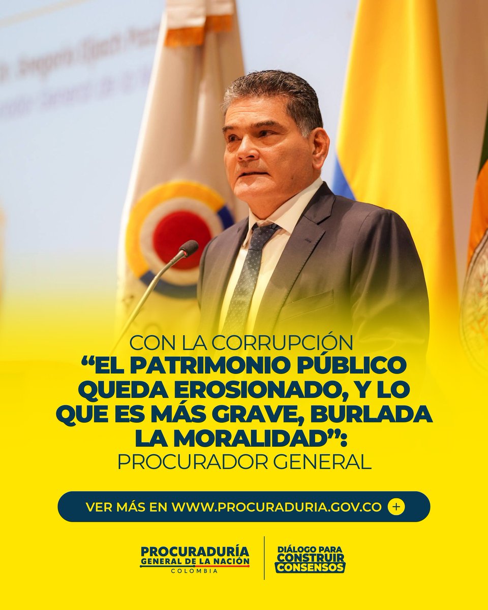 PGN_COL's tweet photo. El Procurador General de la Nación, Gregorio Eljach Pacheco, resaltó la importancia de hablar de prevención, “la que evita el daño fiscal, que ocurran daños que después resultan irreparables (…) con lo que el patrimonio público queda erosionado, y lo que es más grave, burlada la moralidad”.
https://t.co/uUS7IRtOxr