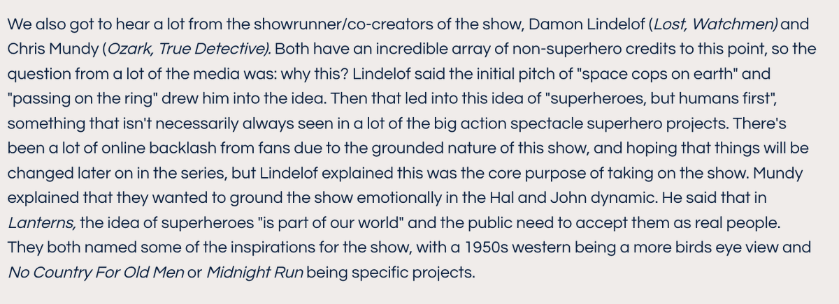 rogueeyemedia's tweet photo. Here's an excerpt from Alex Schlerf's takeaways from the "Lanterns" press conference where he explains what the creators/writers said drew them to the project!
https://t.co/HhnD70lfNu
-
Episode 1 of Lanterns is streaming now on HBO Max!
-
#lanterns #dcstudios #kylechandler #fyp https://t.co/GDD0GdgUFb