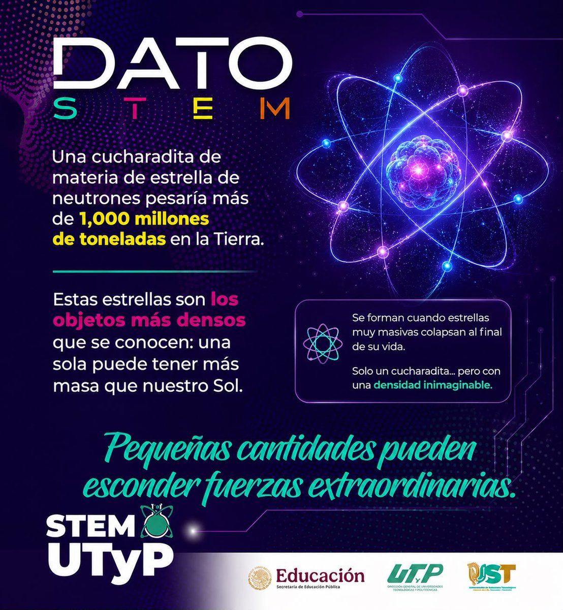STEM_UTYP's tweet photo. 🔬✨ #DatoSTEM | En STEM UTyP seguimos acercando la ciencia y el conocimiento para despertar la curiosidad y descubrir todo lo que el universo tiene por enseñarnos.
#STEMUTyP #DatoSTEM #Ciencia #Astronomía #Espacio #Física #Tecnología #Ingeniería #Matemáticas #MujeresSTEM https://t.co/DBnu0EawKG