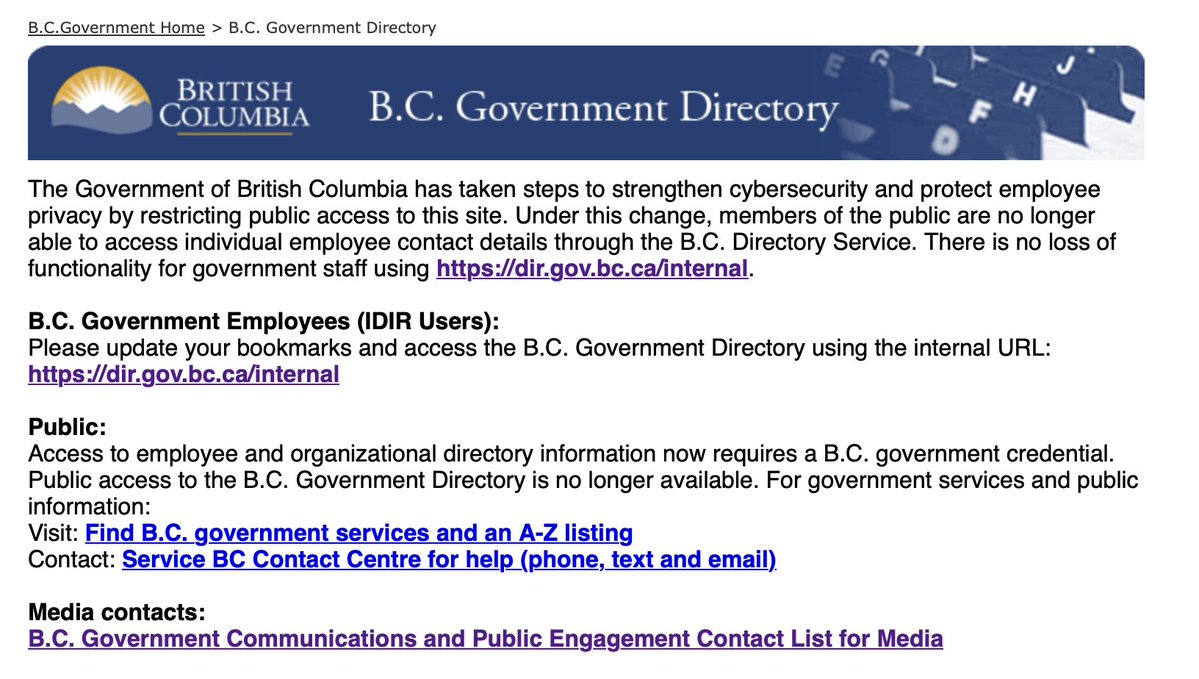 bobmackin's tweet photo. More democratic backsliding: the @Dave_eby @BCNDP #BCGov followed the lead of @KenSimCity @vote4ABC  by ending public access to the directory of public servants. #bcpoli https://t.co/9qqOfvtM1G