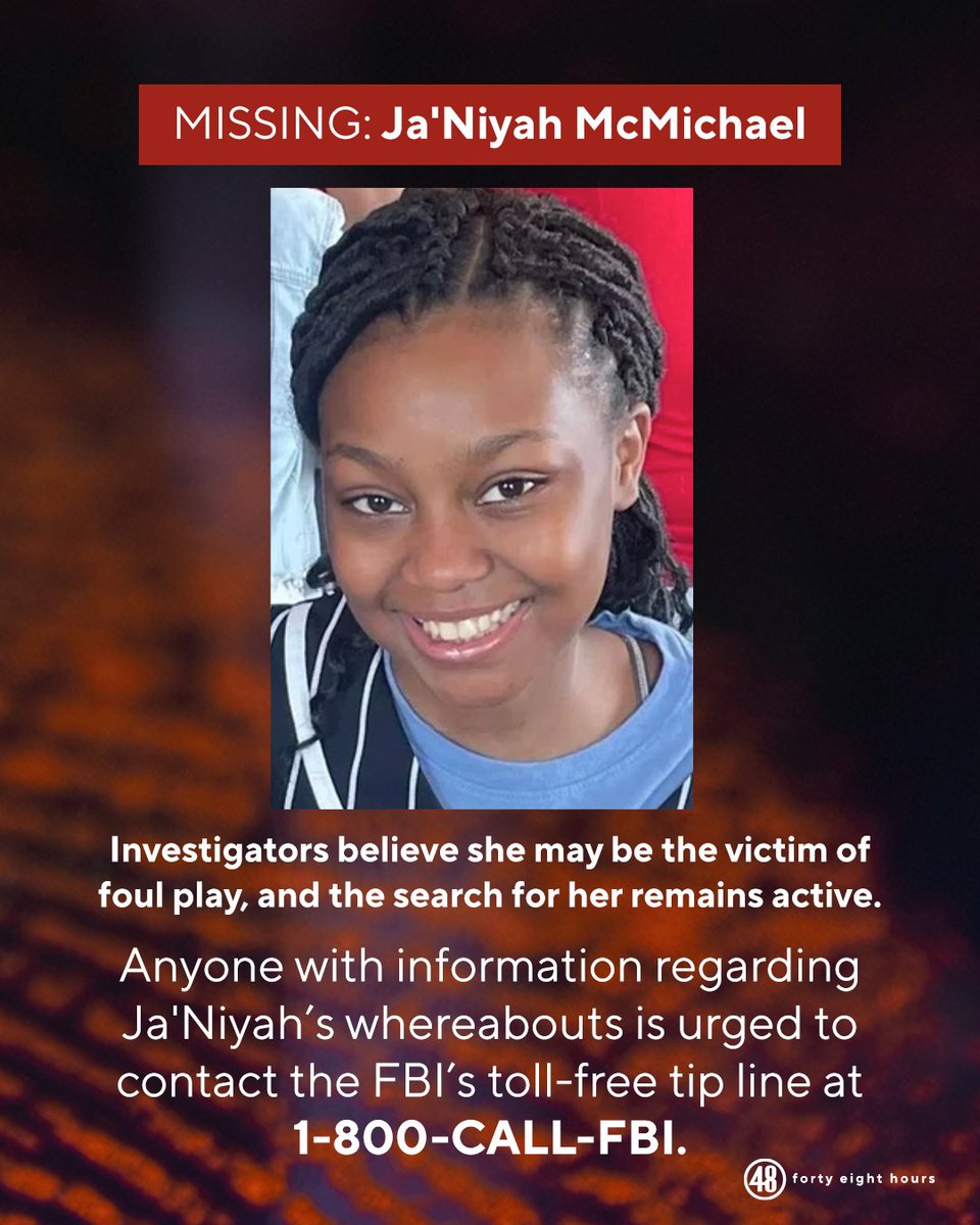 48hours's tweet photo. More than 2 years have passed since Ja’Niyah McMichael's mother reported her missing from their Gary, Indiana, home. "I want to keep advocating. I want her name out there; I want everybody to share, everybody to know until she is found," Dalia James Guerrero told CBS News at a balloon release to celebrate Ja’Niyah's 15th birthday back in April 2026.

Ja’Niyah was last seen wearing black pajama pants, a black hooded sweatshirt, and red/black shoes. The investigation suggests she may have been the victim of foul play. Anyone with any information is urged to submit tips to the Gary Police Department or the FBI at 1-800-CALL-FBI (1-800-225-5324), or online at https://t.co/TT4p6LKUFD. Tips can be submitted anonymously.