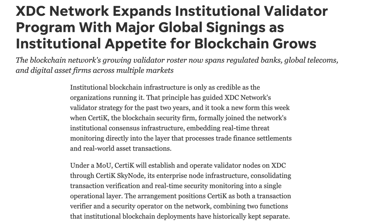 SamOnAssets's tweet photo. 🌍 Institutional blockchain adoption is growing.

🏦 Major global signings
🔐 New institutional validators
📈 Rising blockchain demand

📃 : https://t.co/5ZCZ5HdsAy

#XDC #Blockchain #RWA #Web3 #Tokenization #Crypto  @XDCNetwork https://t.co/bIePEXt5TL