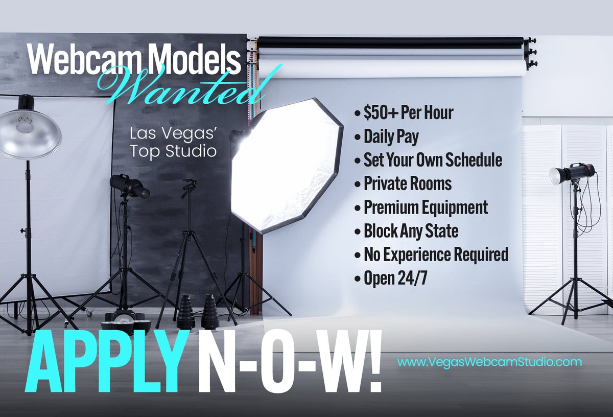 webcamvegas's tweet photo. WEBCAM MODELS WANTED!  DAILY PAY!  START TODAY!  https://t.co/JYZ5Xa79Jm. . . #lasvegas #vegas #vegasjobs #jobs #webcam #webcamstudio https://t.co/C2golkURI0
