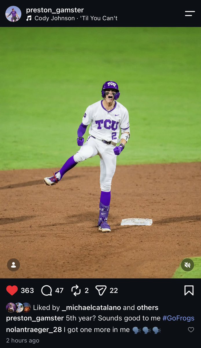 FrogballReport's tweet photo. Preston Gamster confirms his return to TCU for the 2027 season! 🐸 ⚾️ https://t.co/Ftxx65M3CG