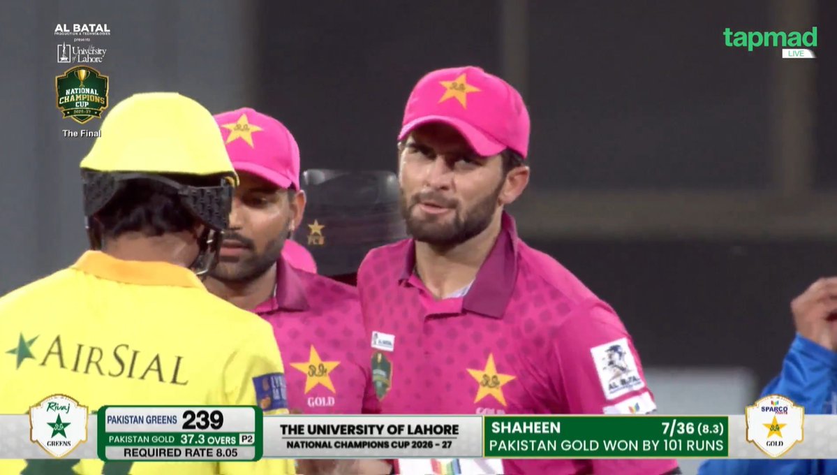 CallMeSheri1_'s tweet photo. SHAHEEN AFRIDI SAVES HIS BEST FOR THE FINAL. 🔥

- 7 wickets for just 36 runs &amp; hat-trick. 

- Leads Pakistan Gold to the National Champions Cup title. 🏆🇵🇰 https://t.co/L1VmVCxCNc