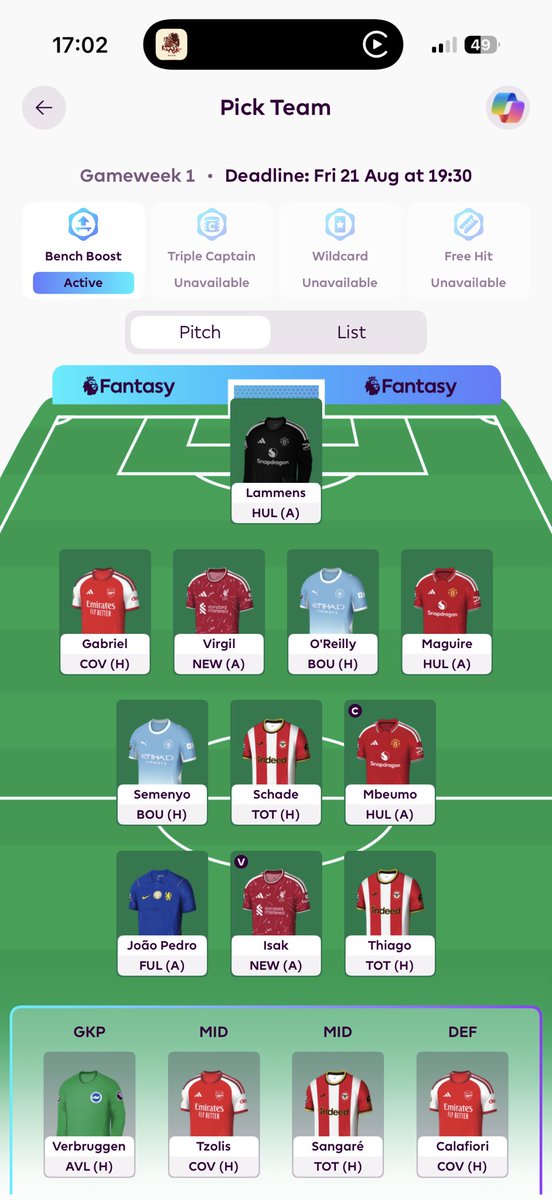FPLBorgen's tweet photo. @FPL_TomHadley This is my current draft but I’m not 100% sure yet tho https://t.co/KvCjzi4xqG