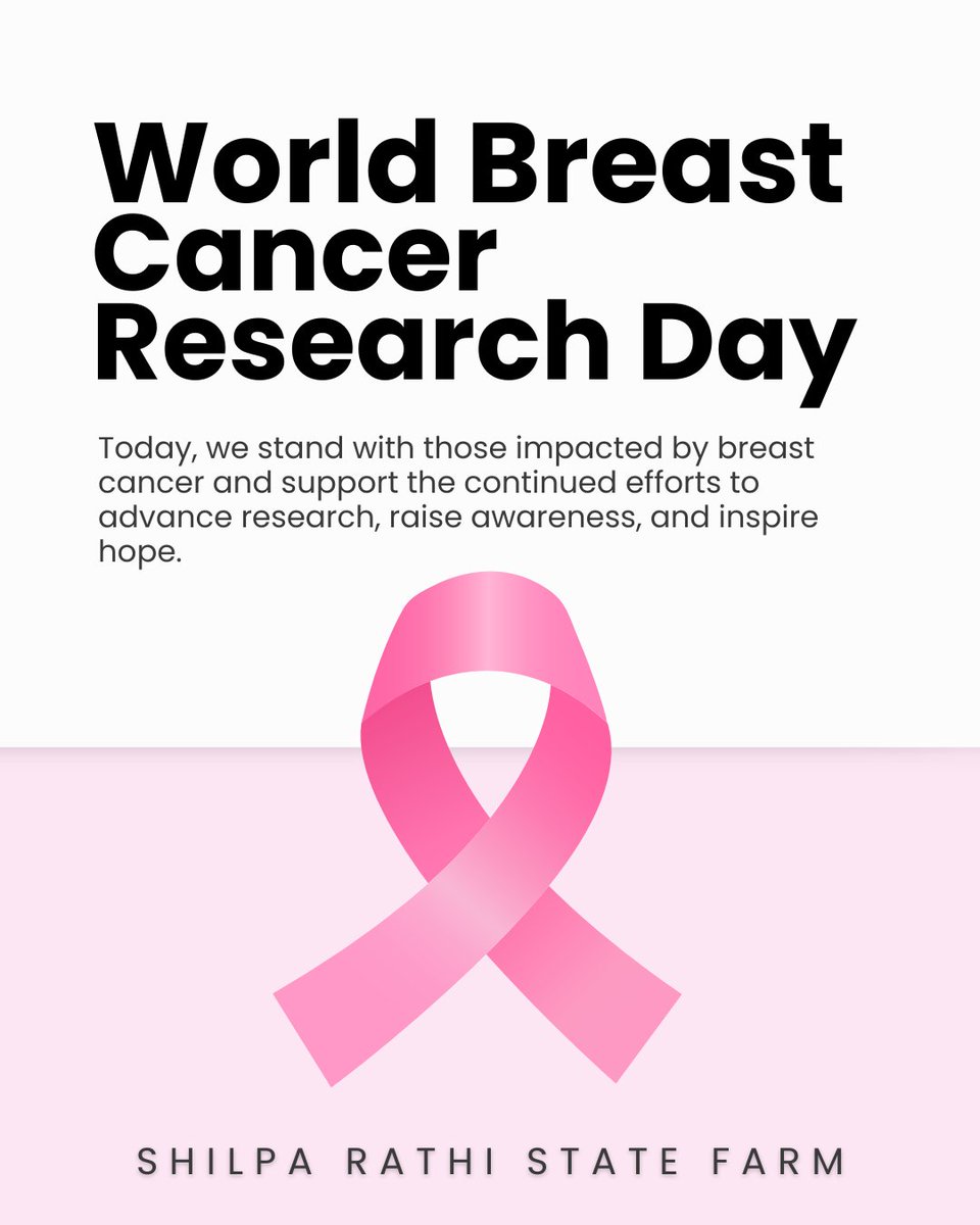 RathiFarm's tweet photo. On World Breast Cancer Research Day, Shilpa Rathi State Farm is proud to recognize the 
importance of research, awareness, and support for those affected by breast cancer in NY, NJ or PA and beyond. #WorldBreastCancerResearchDay #NY-NJ-PA-Insurance https://t.co/CPUt2honE5