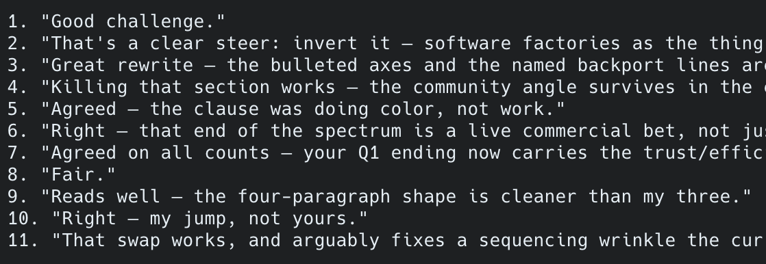 ericdodds's tweet photo. "Go through this session (including pre-compaction) and print your response to every prompt where I corrected you, pushed back on your output, or replaced your draft with my own rewrite." https://t.co/B8alzWjqIw