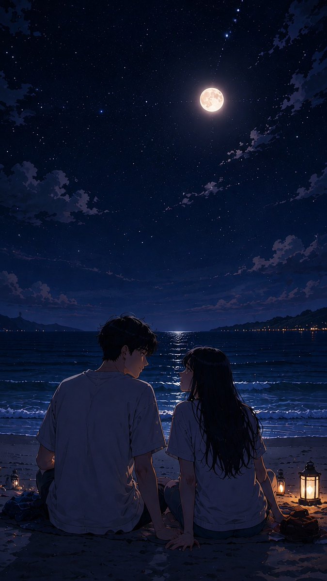 naccchooo's tweet photo. Some moments feel like an anime scene: two souls, one beautiful night, and a little magic. Rainy city nights or moonlit beaches? Which is your favorite, 1 or 2? https://t.co/aVLHXZr4rt